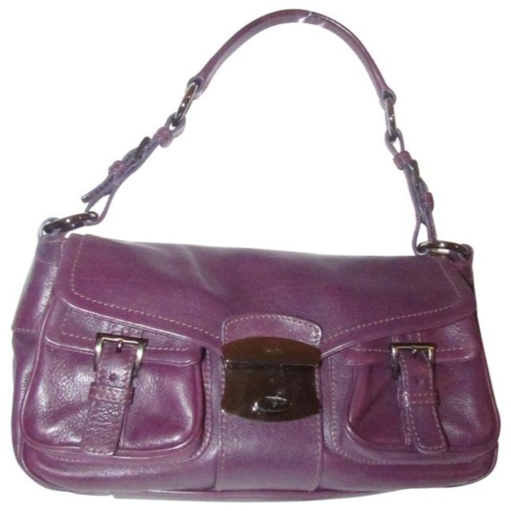 Prada Envelope Top Shoulder Bag Eggplant Purple Leather w Chrome Hardware